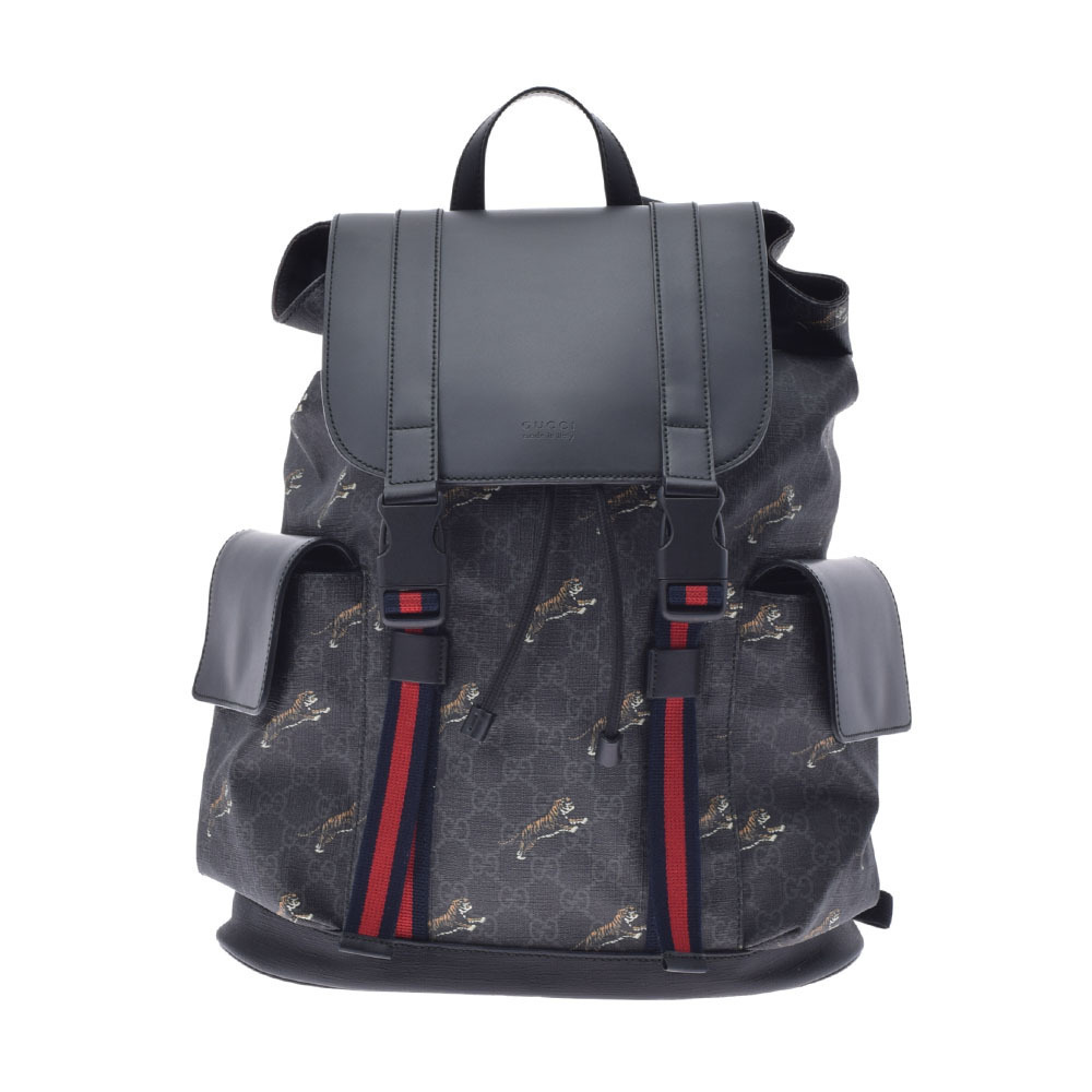 Gucci Flying Tiger Backpack Black GG Supreme Canvas Daypack